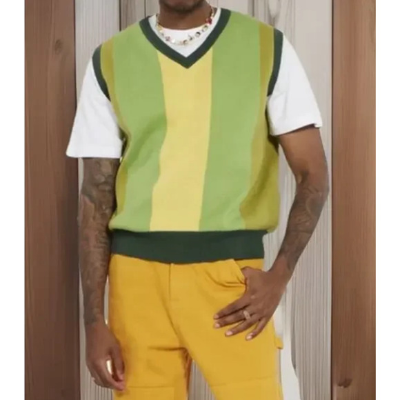Flan Labs Avocado Atomic Green Sweater Vest Mens M Colorblock Knit Pullover New - Picture 1 of 10